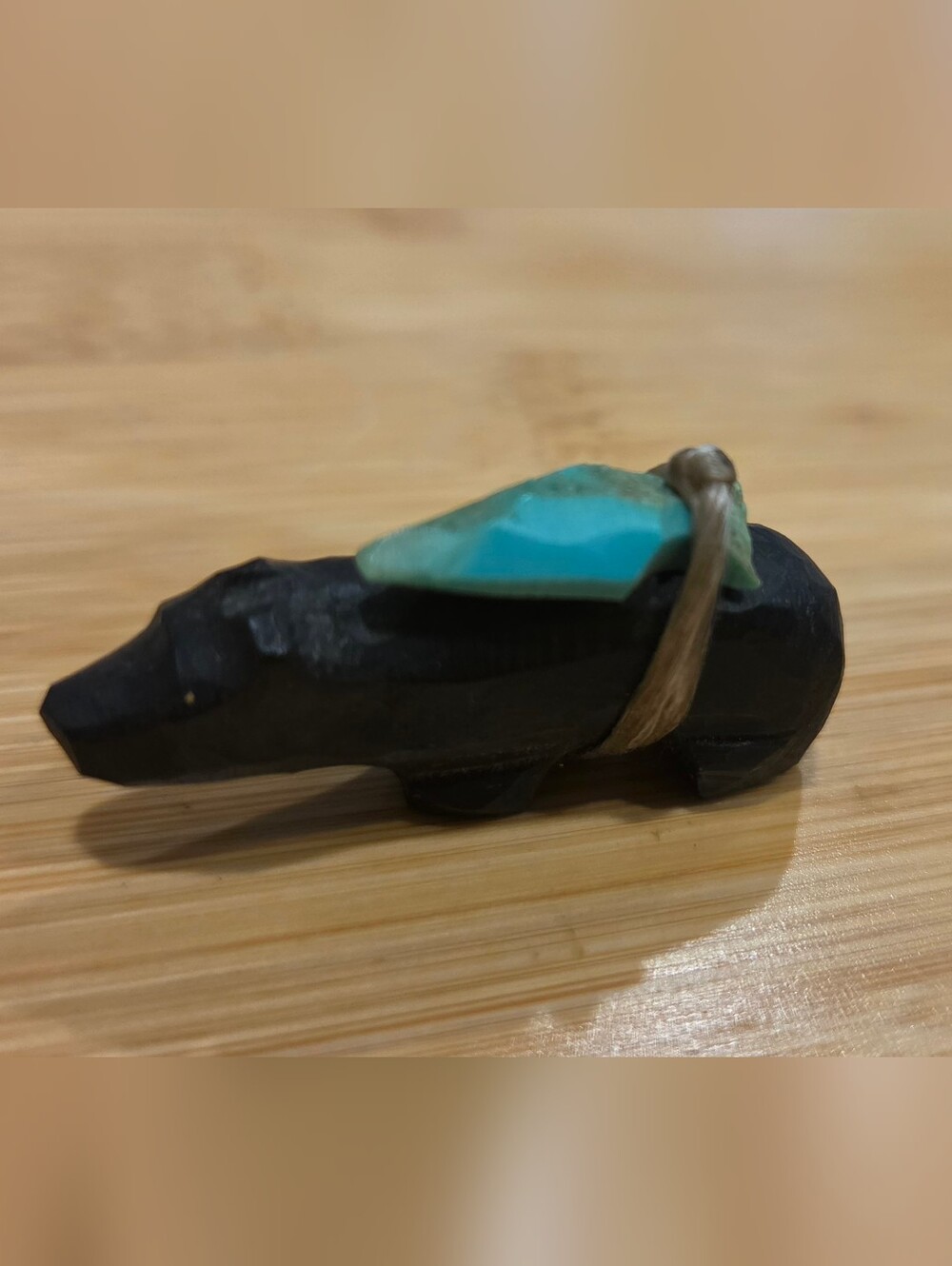 Native Carved Stone Uni Fetish Bear Turquoise Arrowhead Sinew